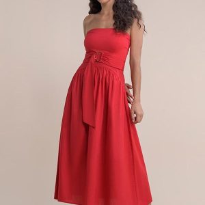 Vestido Midi Tricoline Vermelho