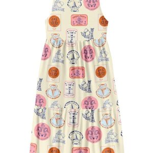 Vestido Midi Viscose Estampada Bege