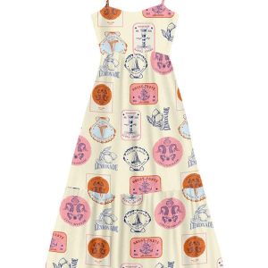 Vestido Midi Viscose Estampada Bege