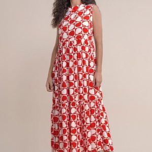 Vestido Midi Viscose Estampada Vermelho