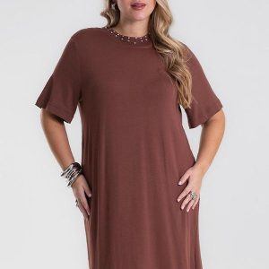 Vestido Molecotton Plus Size Marrom