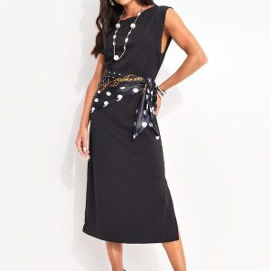 Vestido Preto em Malha Ponto Roma Sarjado