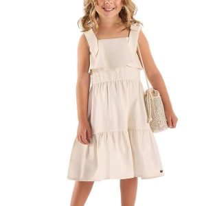 Vestido Tecido Linho Foil Branco