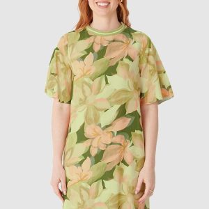 Vestido Tropical Curto Amplo em Viscolinho Verde