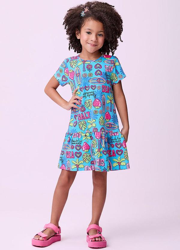 Vestido com Estampa de Pranchas Azul