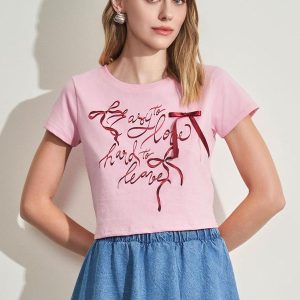 Baby Tee em Meia Malha Rosa