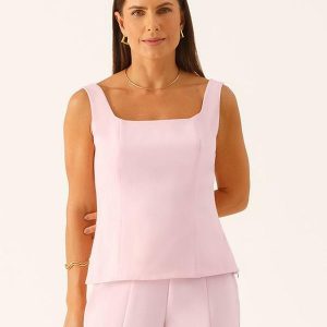 Blusa Alfaiataria com Alças Decote Reto Rosa Claro Bielly