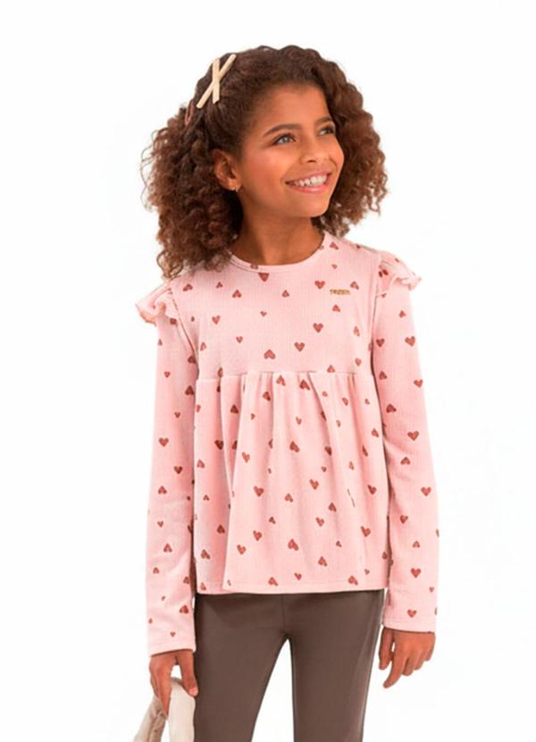 Blusa Bata Infantil Coração Rosa
