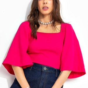 Blusa Canelada Detalhe Linho Rosa