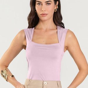 Blusa Feminina com Decote Quadrado Rosa