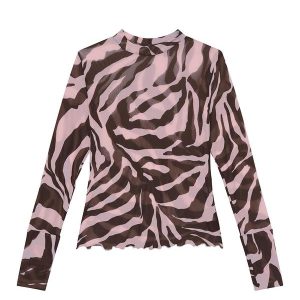 Blusa Justa Animal Print em Tule Rosa