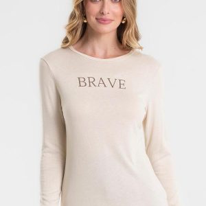 Blusa Manga Longa Estampada Bege