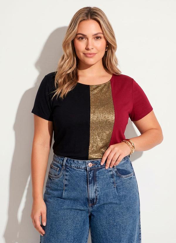 Blusa Vermelho e Preto com Recorte Frontal
