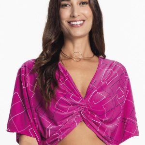 Blusa com Traanspassado em Forma de Nó Rosa