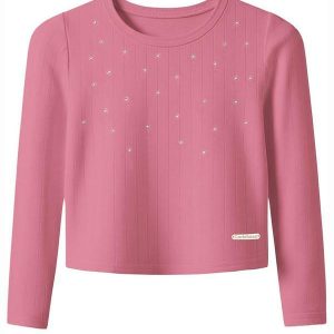 Blusa em Ribana Canelada com Strass Rosa