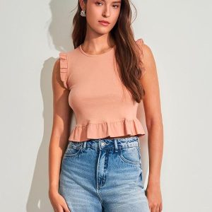 Blusa em Ribana com Babados Bege