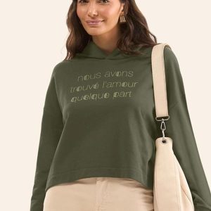 Blusão Cropped com Capuz Verde