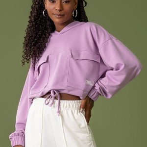 Blusão Cropped em Moletom Roxo