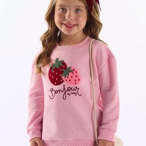 Blusão Moletom Bordado Morango Rosa