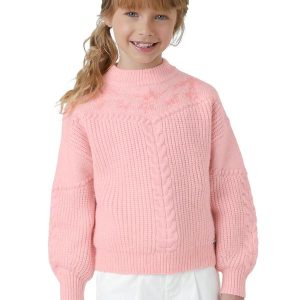 Blusão em Tricô com Bordado Rosa