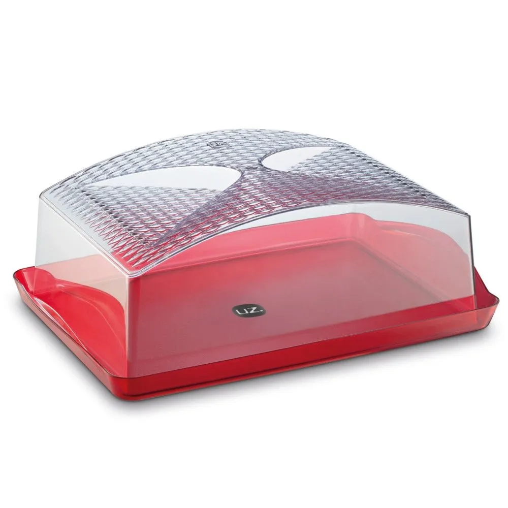 Boleira Retangular UZ Tampa Transparente Vermelho