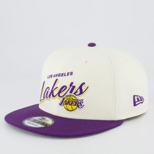 Boné New Era NBA Los Angeles Lakers Script 950 Off White e Roxo