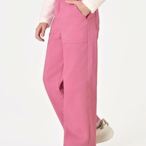 Calça Infantil Feminina Wide Leg Sarja Rosa