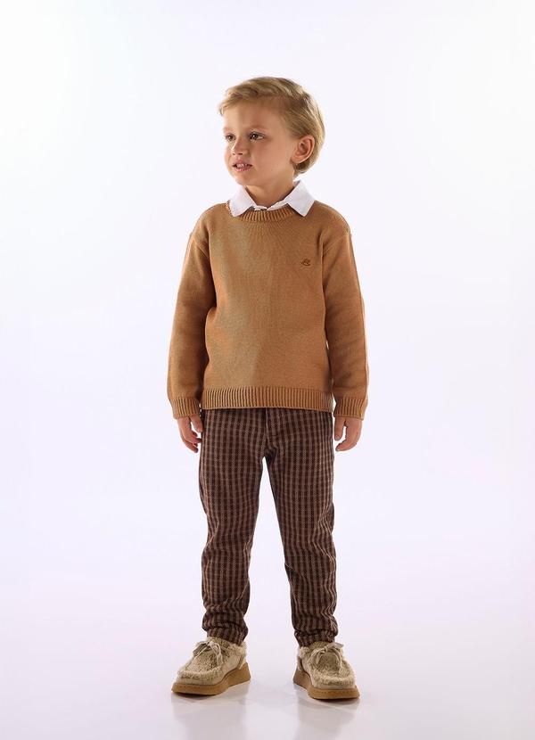 Calça Infantil Jacquard Pontilhado Marrom