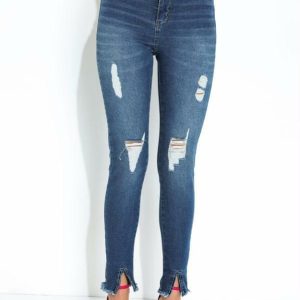 Calça Jeans Push Up com Fendas e Rasgos Sawary