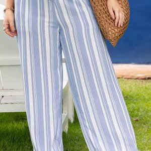 Calça Listrada Azul em Tecido Plano