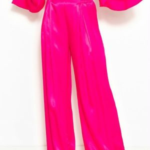 Calça Pantalona de Cetim Rosa