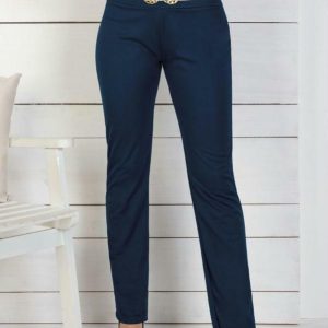 Calça Reta Marinho e Off White com Fivela