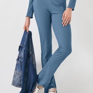 Calça Slim Flare em Ribana Azul