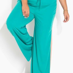 Calça Turquesa com Elástico na Cintura Plus Size