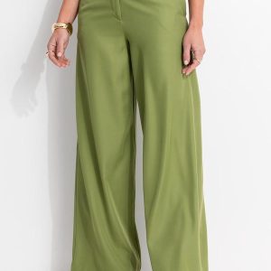Calça Verde em Crepe Plano