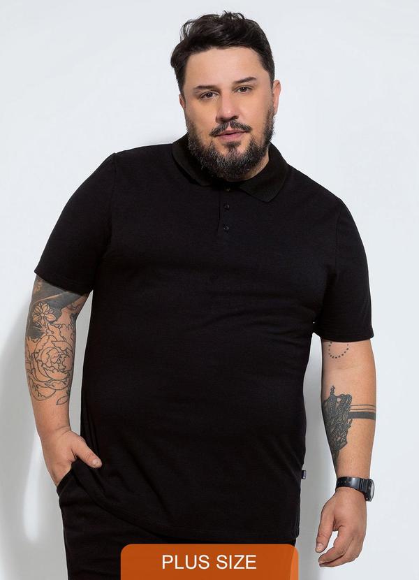 Camisa Polo Plus em Piquet Preto