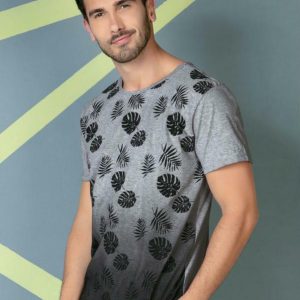 Camiseta Mescla com Estampa de Folhagem