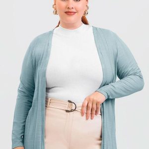 Cardigã Plus Size em Canelado Azul