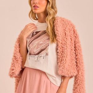 Casaco Retrô Glam em Pelo Rosa