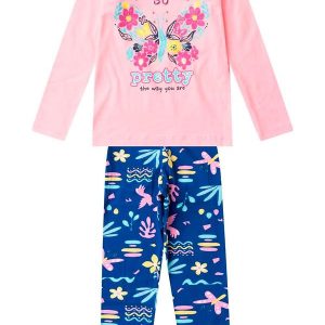 Conjunto Algodão Menina Blusa Longa e Calça Rosa