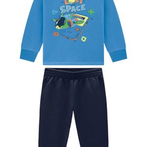 Conjunto Bebê Blusão e Calça em Moletom Azul