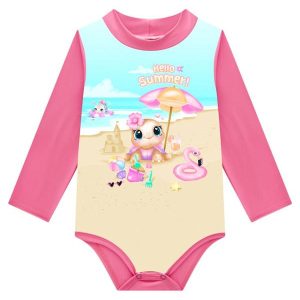 Conjunto Bebê Maiô e Chapéu Uv Cute Ocean Rosa