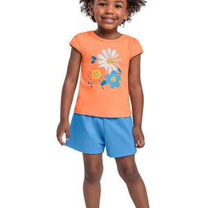 Conjunto Blusa Flor e Short Laranja