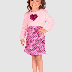 Conjunto Blusa Peluciada e Vestido Rosa