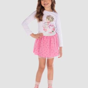 Conjunto Blusa e Saia de Tule Rosa