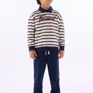 Conjunto Blusão Listrado Moletom Azul