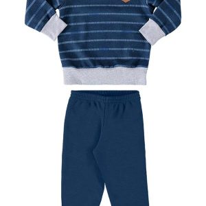 Conjunto Blusão e Calça Moletom Listras Azul