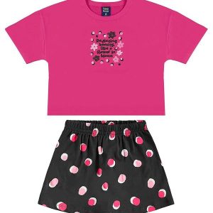 Conjunto Cropped e Short-Saia Rosa
