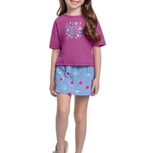 Conjunto Cropped e Short-Saia Roxo