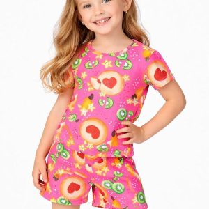 Conjunto Feminino Infantil Blusa e Short Rosa